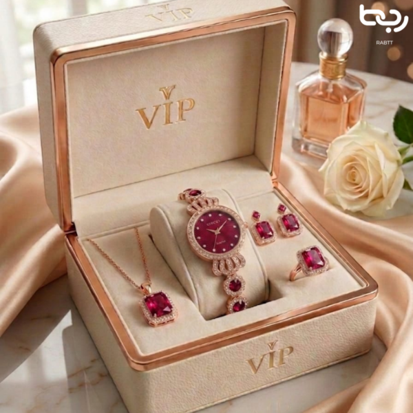 5Pcs Women's Luxury Watch Jewelry Set - Water Resistant Quartz Watch For Girls.